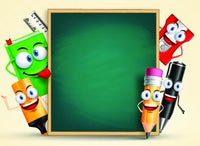 Cartoon School Chalk Board Backdrop