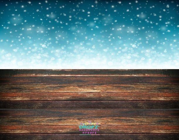 Backdrop - Snow Flurries & Wood Floor