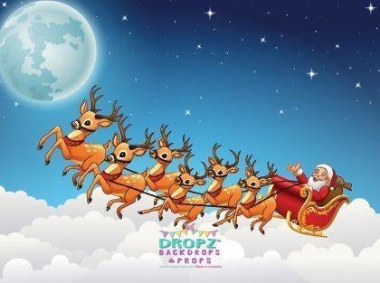 Backdrop - Christmas Santa Reindeer Sled Backdrop