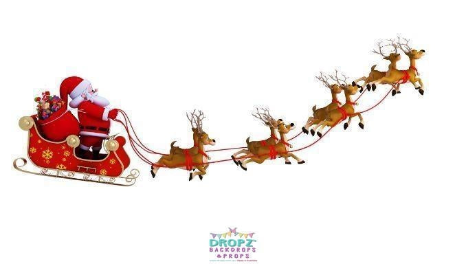 Backdrop - Christmas Santa Reindeer Sleigh Backdrop