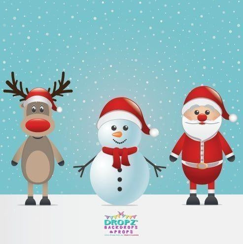 Backdrop - Christmas Santa Reindeer Snowman Backdrop