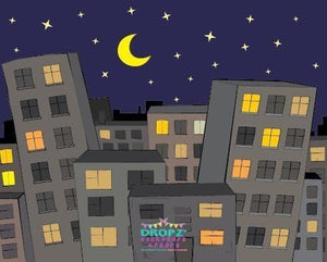 Backdrop - Comic Buildings Night Sky