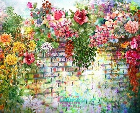 Backdrop - Floral Brick Wall