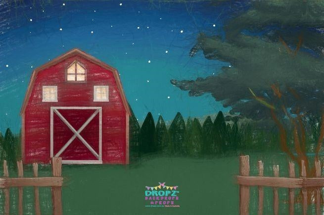Backdrop - Hand Drawn Red Barn - Night