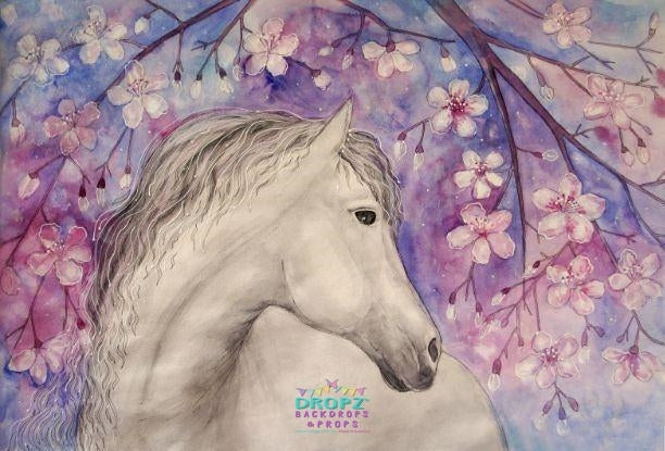 Backdrop - Hand Painted Floral Horse