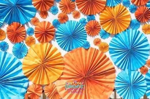 Backdrop - Paper Rosettes Orange Blue