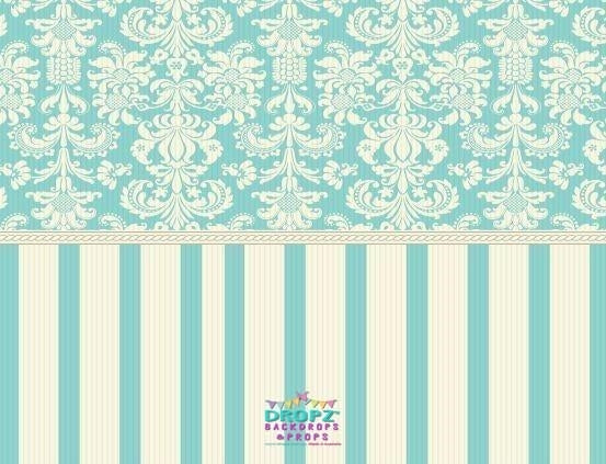 Backdrop - Teal & Cream Vintage Damask